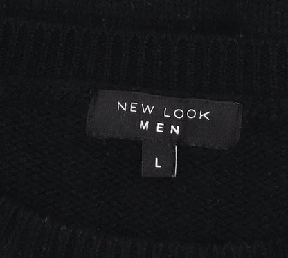 New Look Men Black L Chunky Knit Crew Neck Pullover Jumper
