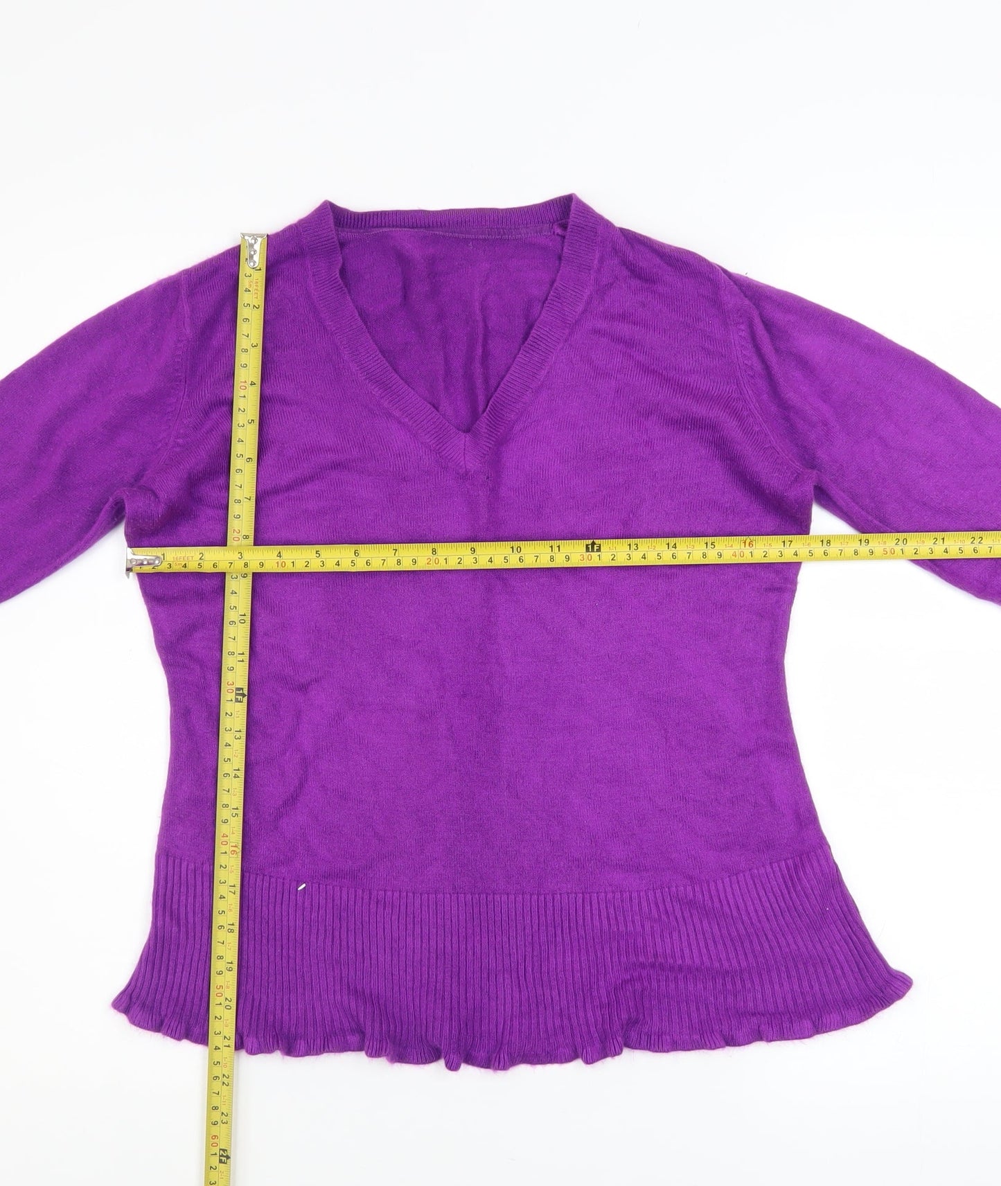Debenhams Women's Purple Acrylic V-Neck Petite Jumper Size 14