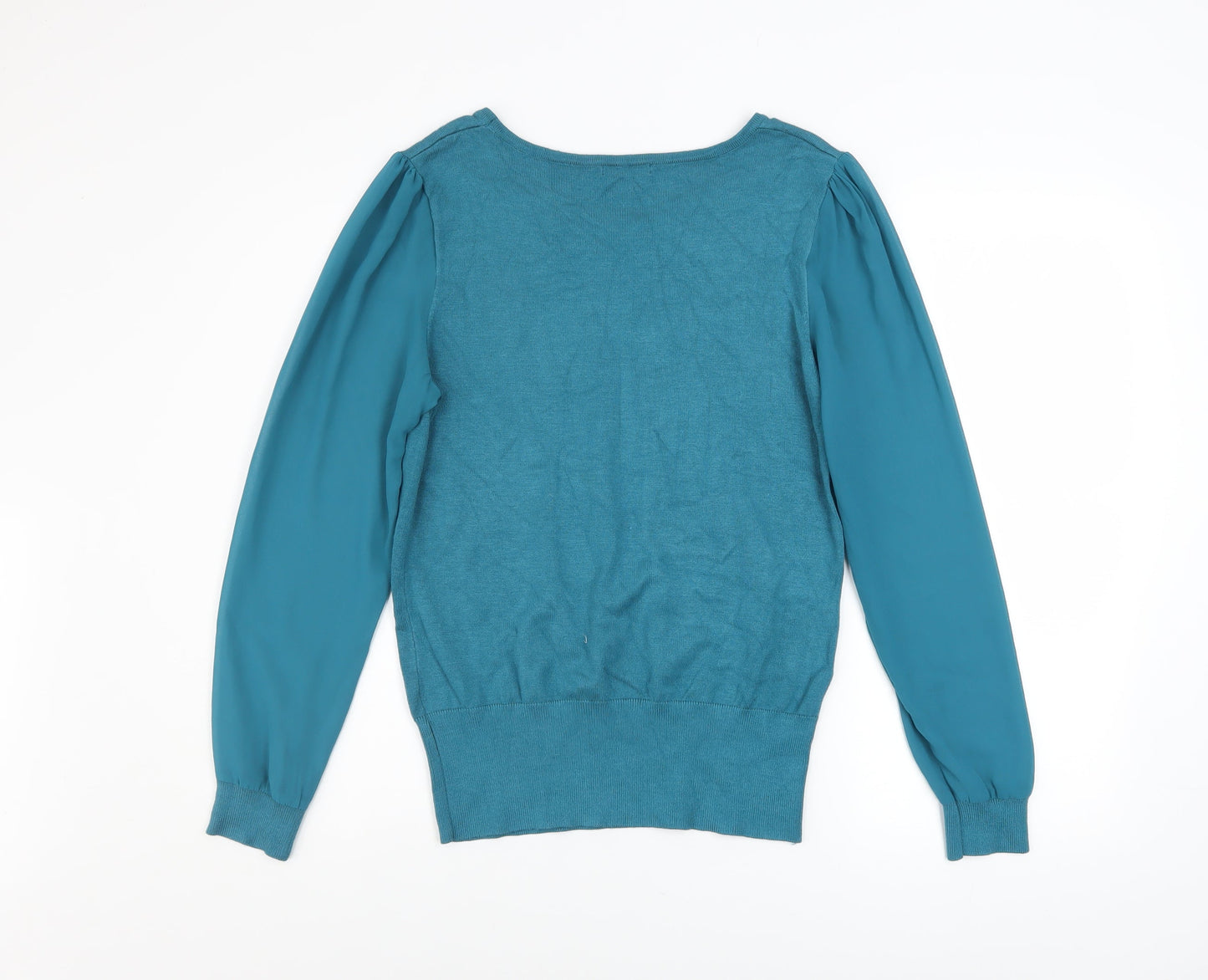 Roman Women Blue Beaded Crew Neck Long Sleeve Pullover Jumper Size 12