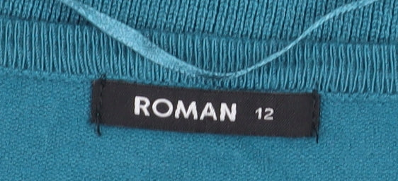 Roman Women Blue Beaded Crew Neck Long Sleeve Pullover Jumper Size 12