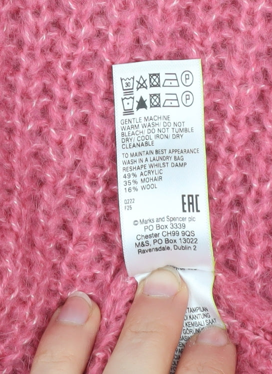 Marks and Spencer Autograph Womens Pink Roll Neck Mohair Jumper Size 6