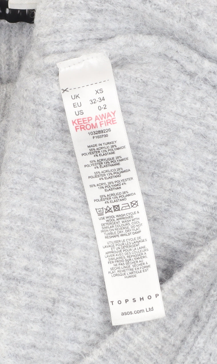 Topshop Womens Grey Chunky Knit Pullover Jumper XS Relaxed Fit