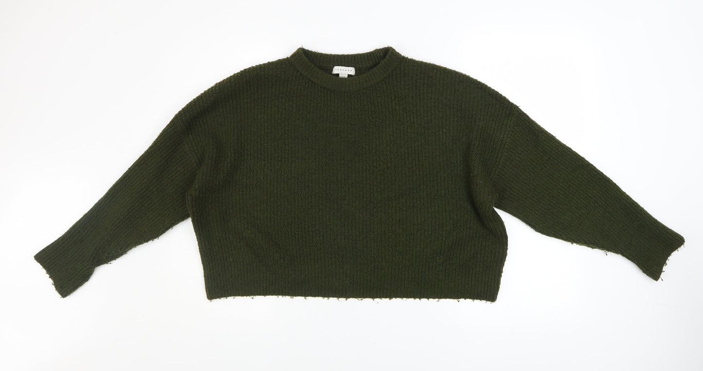 Topshop Petite Women’s Green Chunky Knit Crew Neck Jumper Size M