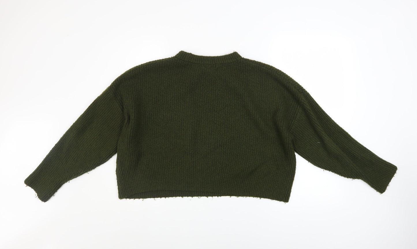 Topshop Petite Women’s Green Chunky Knit Crew Neck Jumper Size M