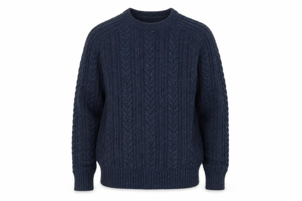 Fat Face Men's Blue Cable-Knit Wool Blend Crew Neck Jumper Size M