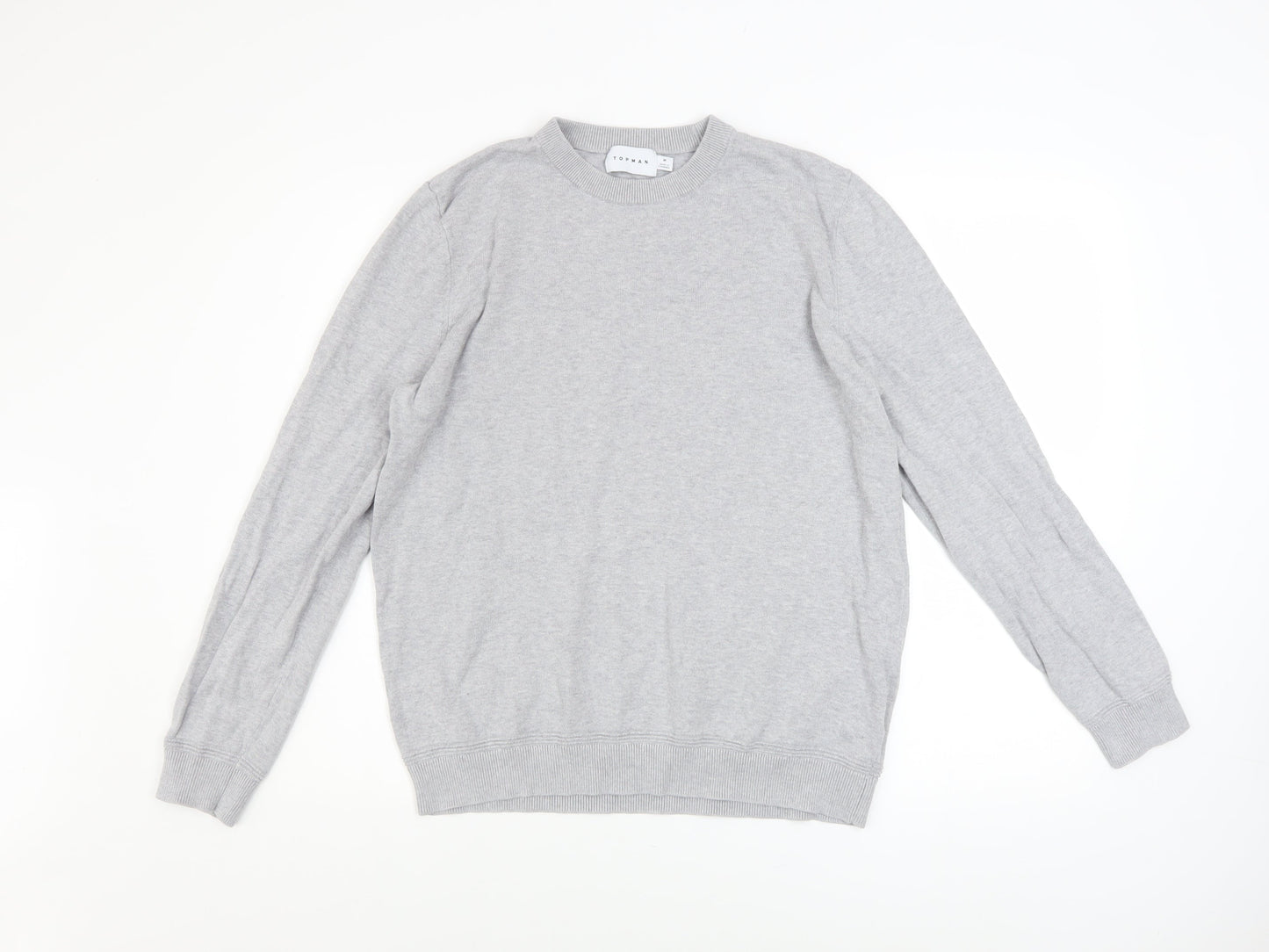 Topman Men's Grey Cotton Crew Neck Pullover Jumper M