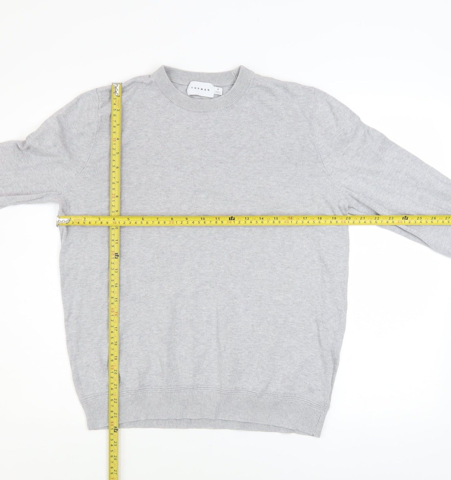 Topman Men's Grey Cotton Crew Neck Pullover Jumper M