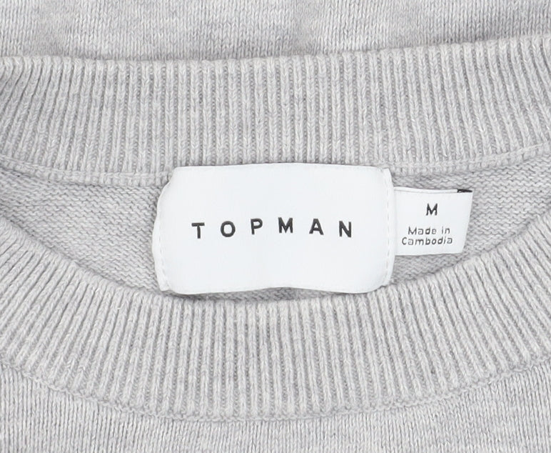 Topman Men's Grey Cotton Crew Neck Pullover Jumper M