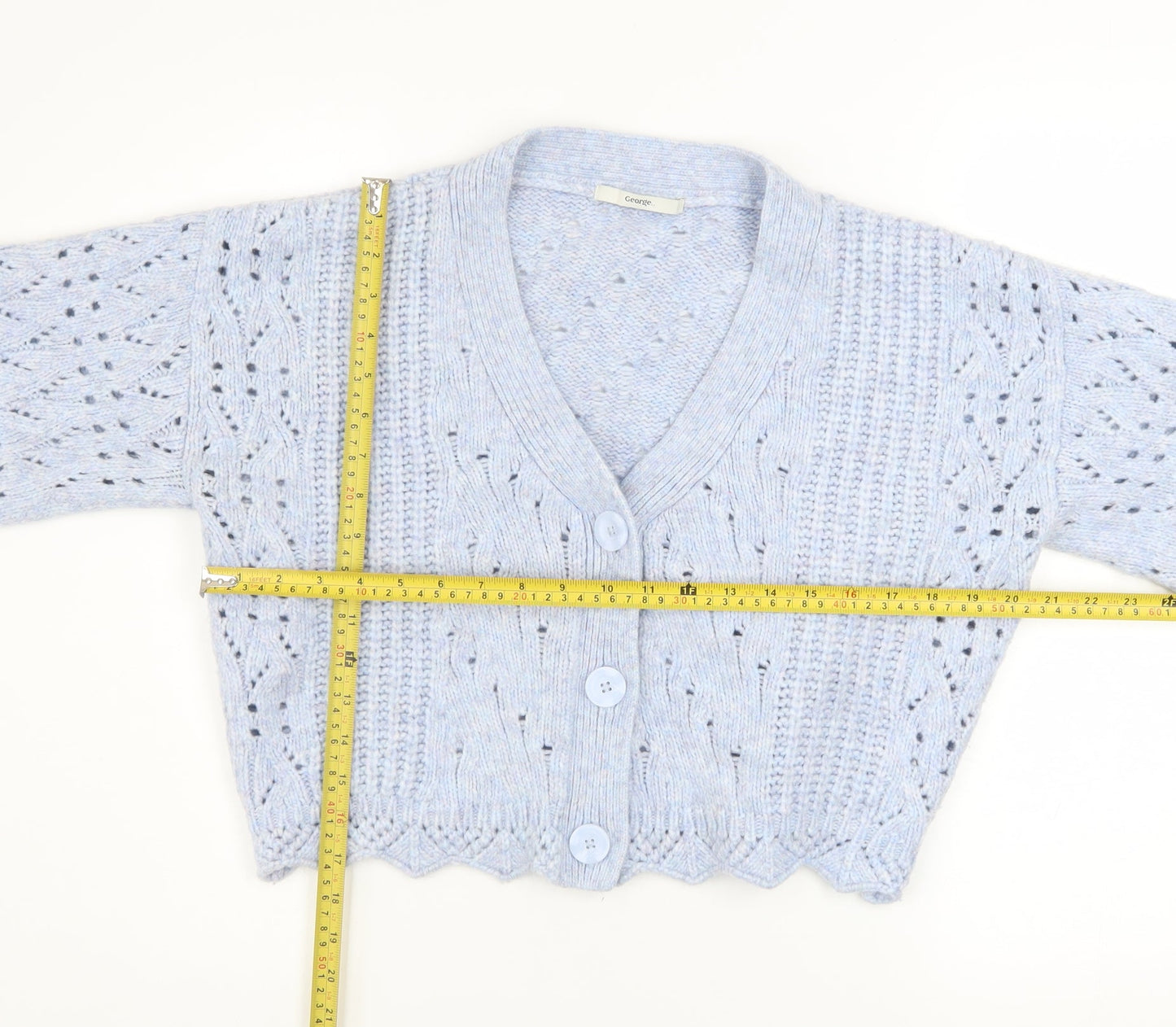 George Women's Blue V-Neck Knit Cardigan Size S (8-10)