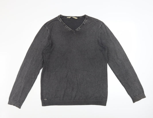 Tokyo Laundry Men's Grey V-Neck Cotton Pullover Jumper M