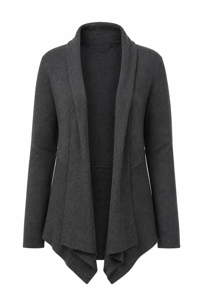 Linda Matthews Women's Grey XL Open Front Knit Cardigan