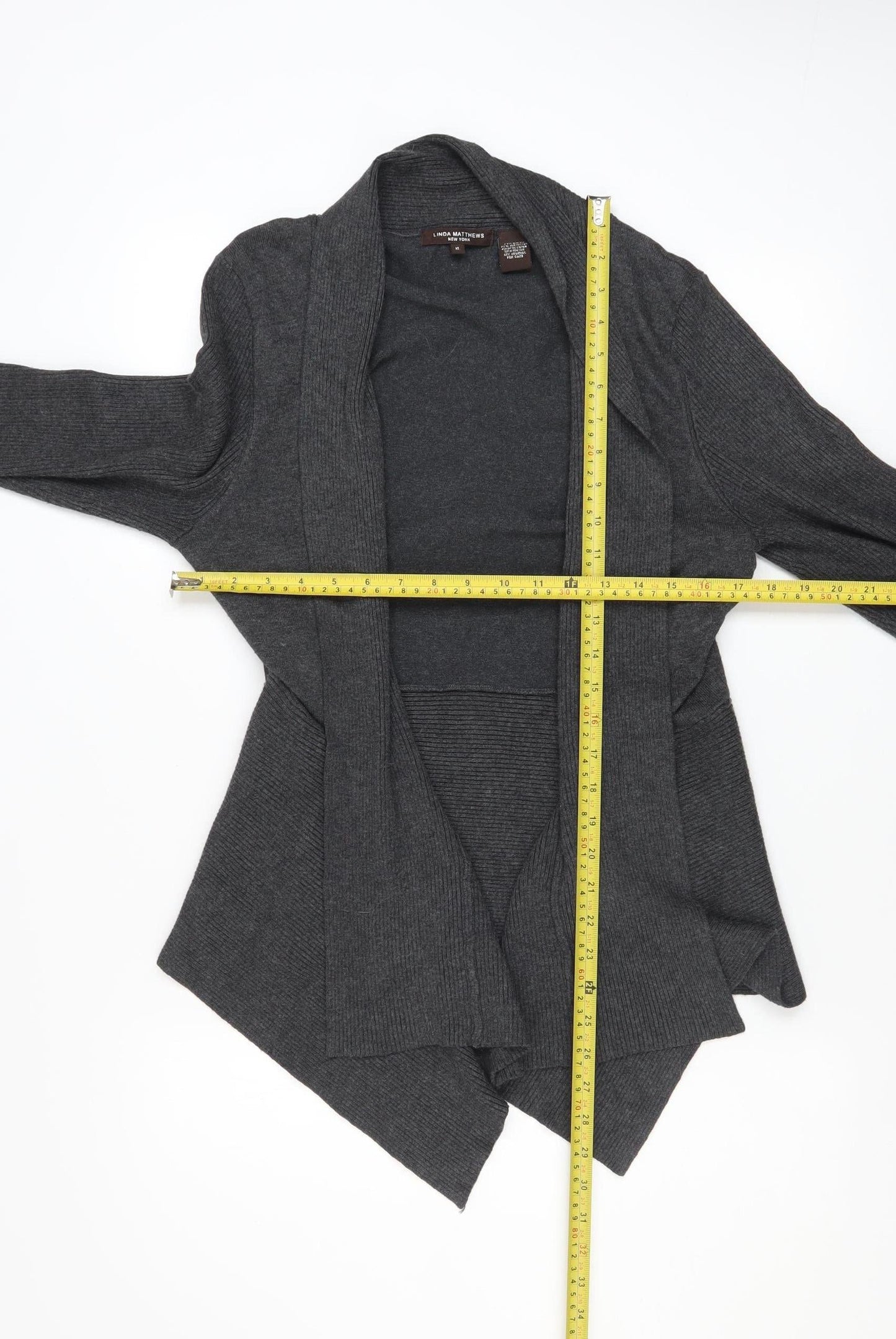 Linda Matthews Women's Grey XL Open Front Knit Cardigan