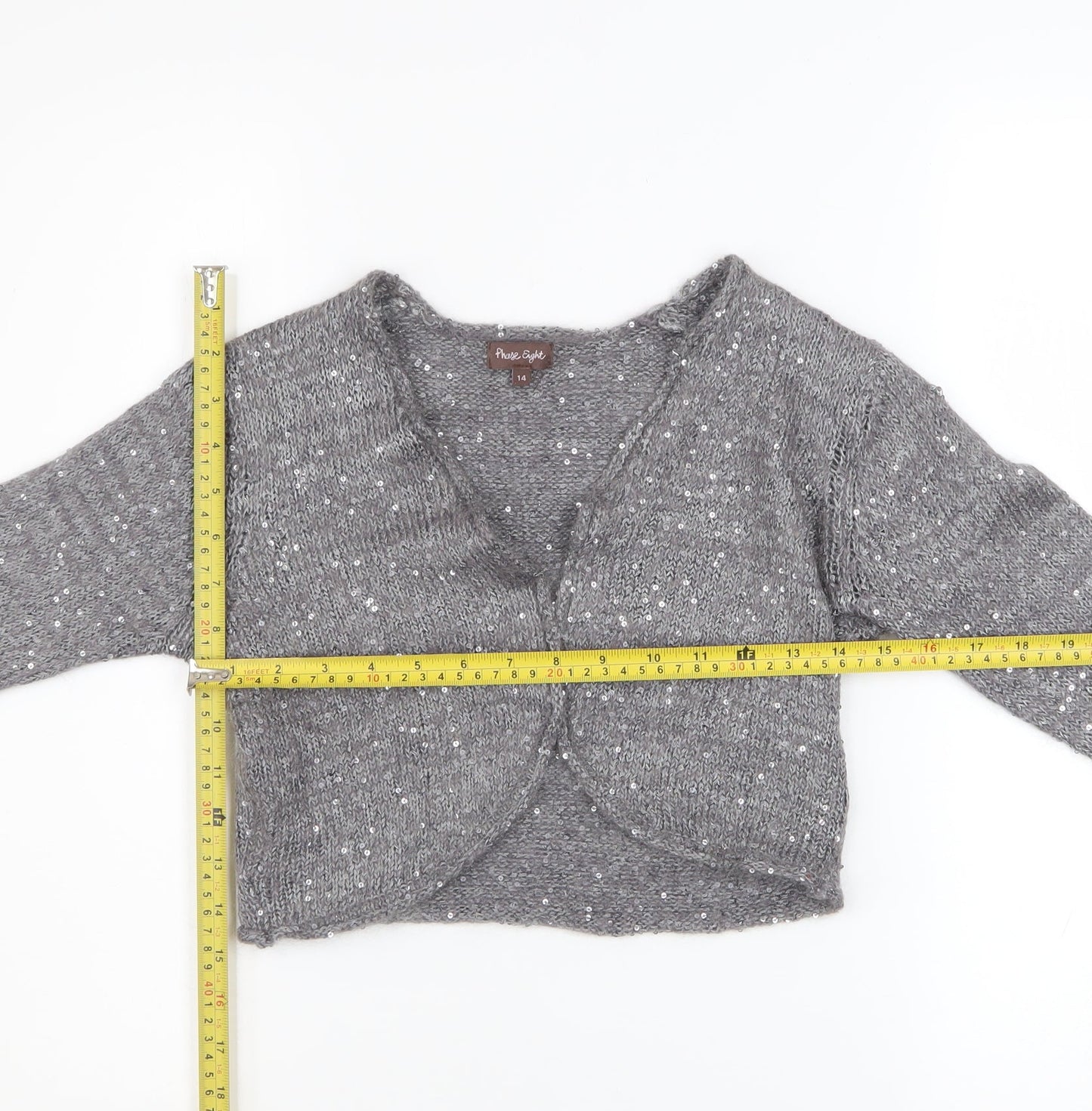 Phase Eight Women's Grey Sequin Knit Cardigan Size 14