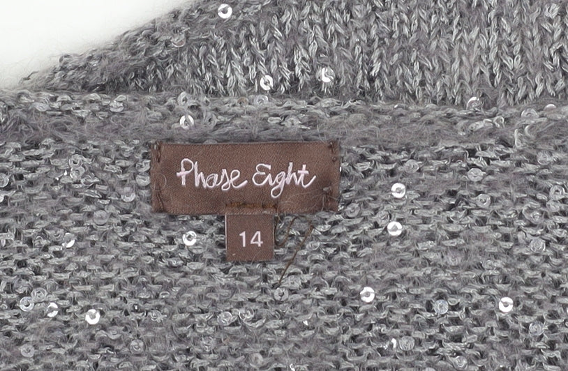 Phase Eight Women's Grey Sequin Knit Cardigan Size 14