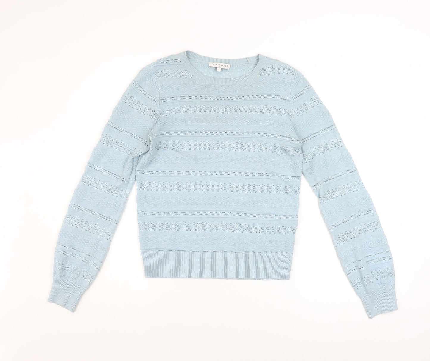 Warehouse Women's Blue Crew Neck Knit Jumper Size 8