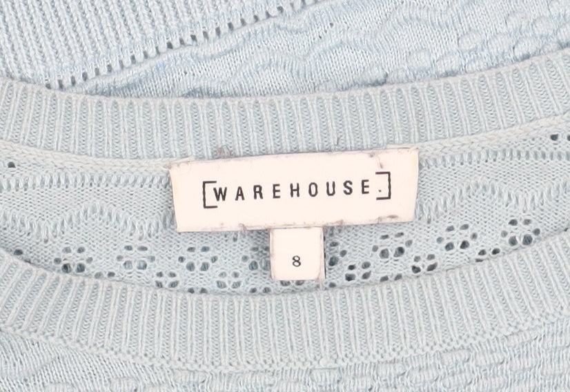 Warehouse Women's Blue Crew Neck Knit Jumper Size 8