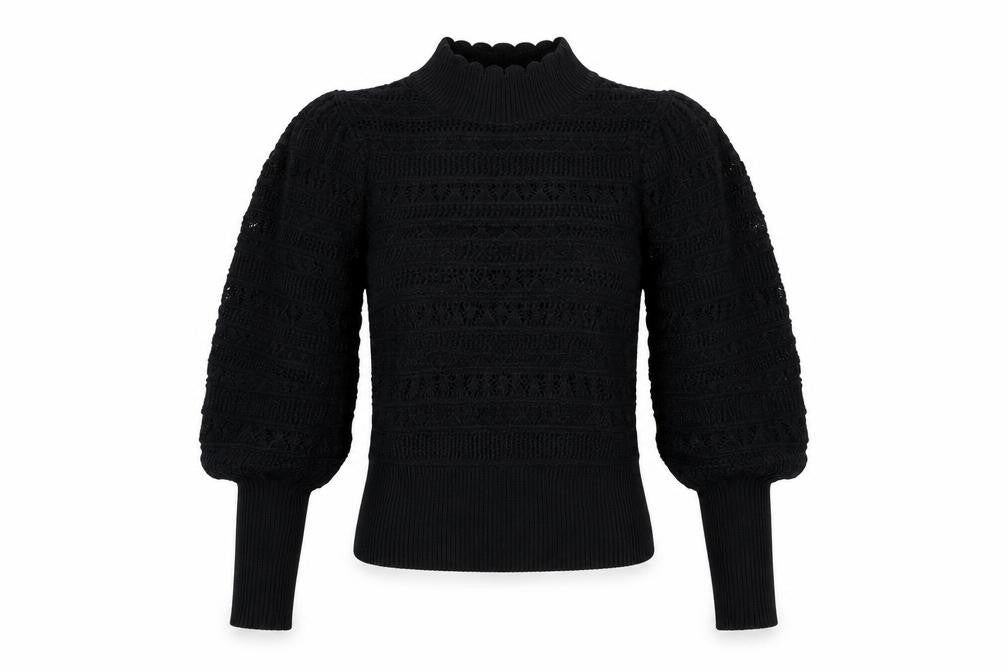 AND/OR Women Black Knit Balloon Sleeve Jumper Size S Cotton