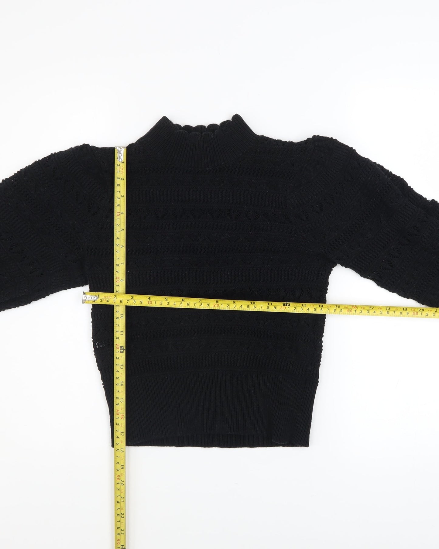AND/OR Women Black Knit Balloon Sleeve Jumper Size S Cotton