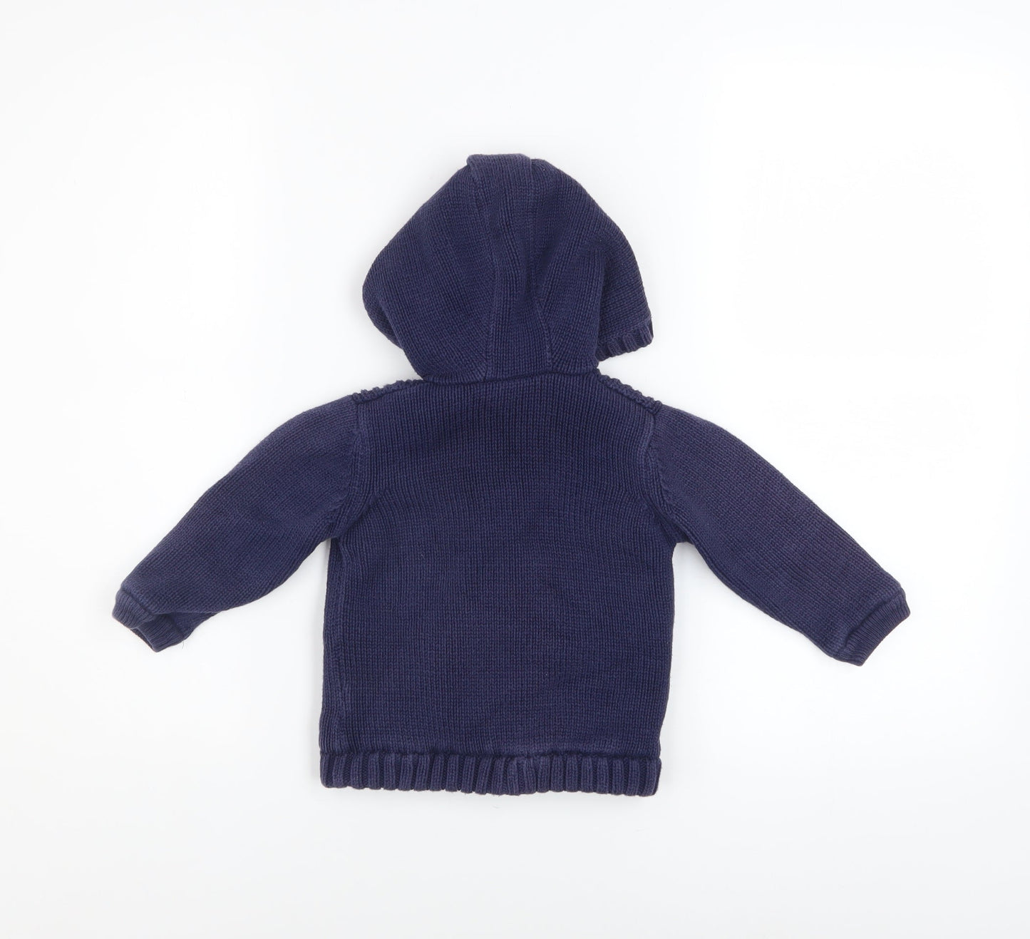 Marks and Spencer Unisex Baby Navy Hooded Knitted Jacket 12-18 Months Lined Cotton