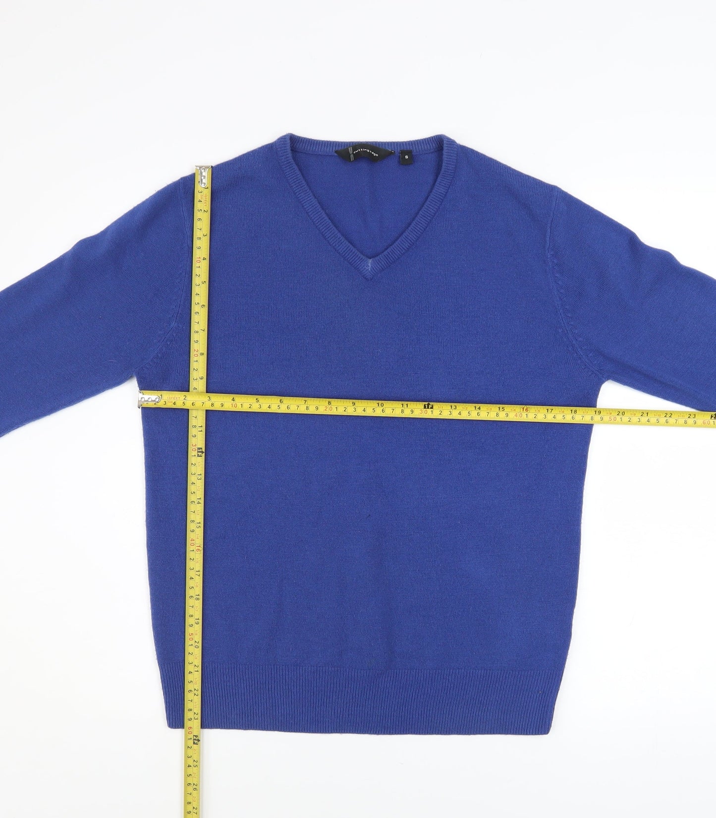 Cutting Edge Men's Blue V-Neck Acrylic Pullover Jumper S