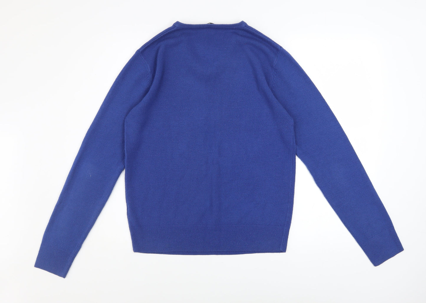 Cutting Edge Men's Blue V-Neck Acrylic Pullover Jumper S