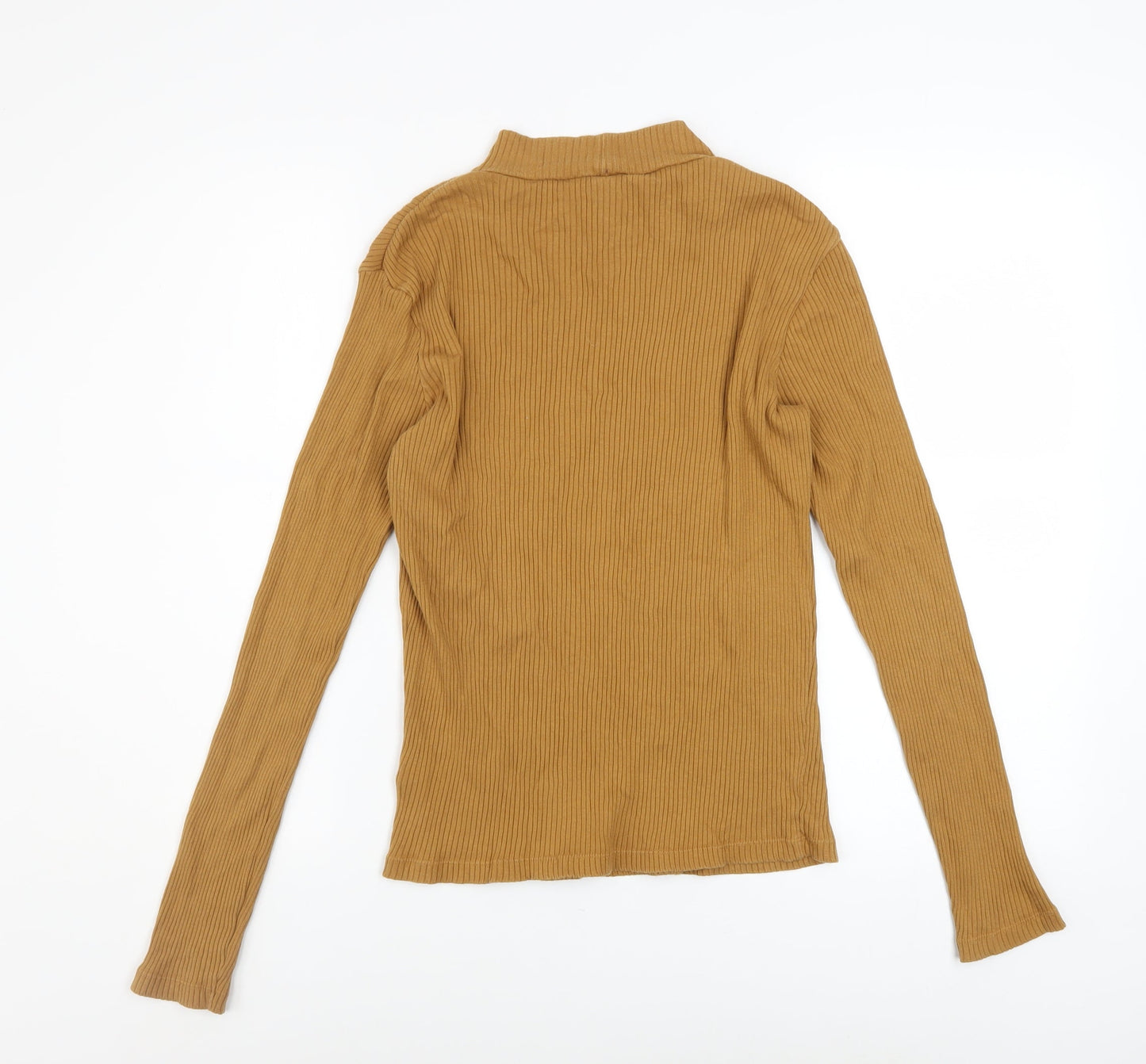 Uniqlo Women’s Brown Mock Neck Slim Fit Long Sleeve Ribbed Jumper Size S
