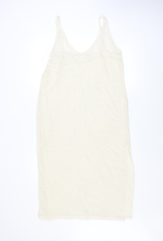 H&M Women Ivory Crochet Slip Midi Dress Size 12 Boho Summer