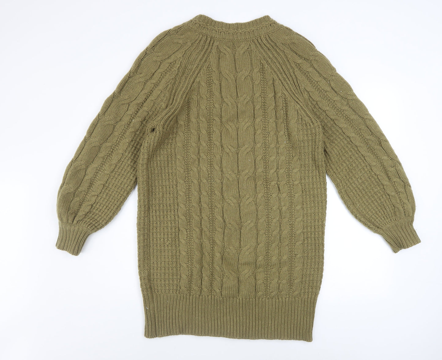 Next Women Green Jumper Dress Size 12 V-Neck Long Sleeve Knit