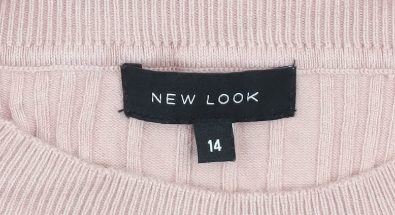 New Look Women’s Pink Ribbed Knit Jumper Size 14 Long Sleeve Pullover
