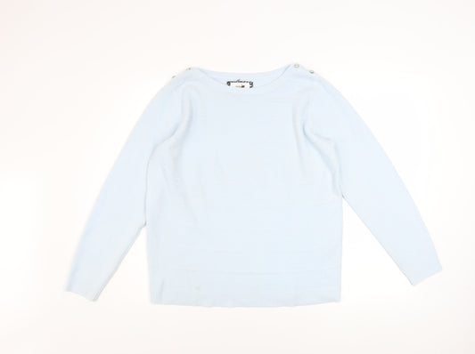 Maine New England Women’s Blue Acrylic Boat Neck Jumper Size 14