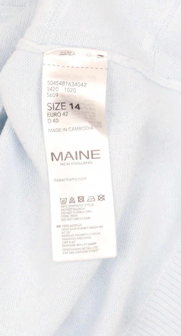Maine New England Women’s Blue Acrylic Boat Neck Jumper Size 14