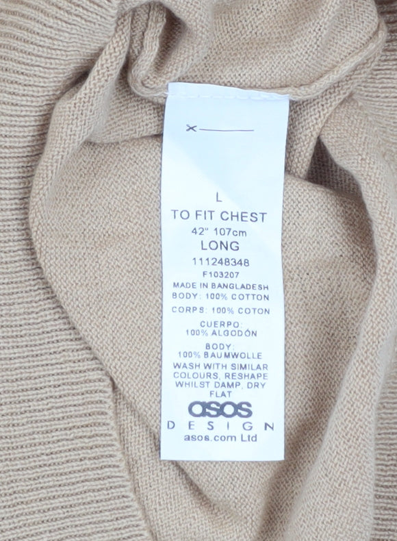 ASOS DESIGN Men’s Beige Cotton Short Sleeve Button-Up Shirt L Tall