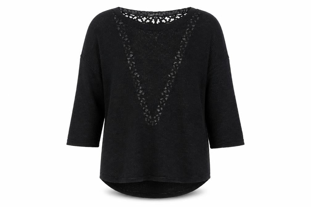 Ginger G Women Black Open Knit 3/4 Sleeve Pullover Jumper M