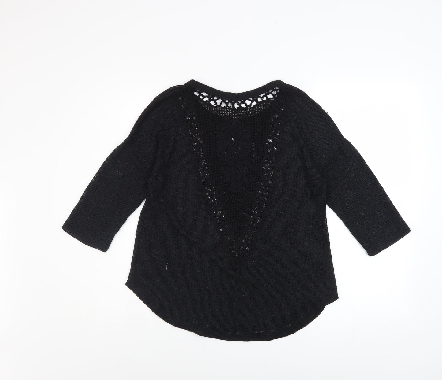 Ginger G Women Black Open Knit 3/4 Sleeve Pullover Jumper M