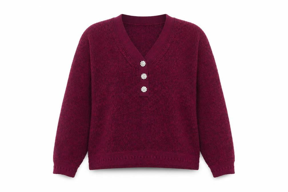 Next Women Red V-Neck Henley Knit Jumper Size L