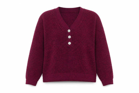 Next Women Red V-Neck Henley Knit Jumper Size L