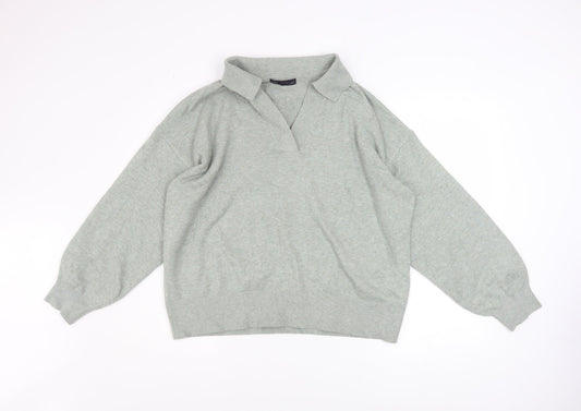 Marks and Spencer Women’s Grey Collared Pullover Jumper L Knit Long Sleeve