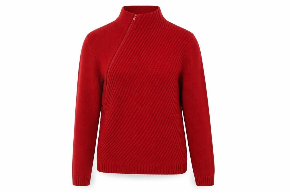 Liquid Womens Red High Neck Zip Knit Jumper Size M