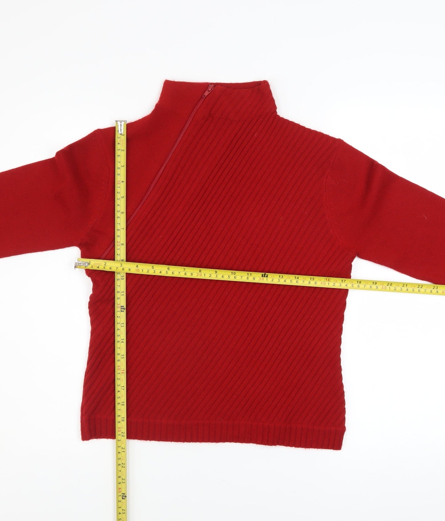 Liquid Womens Red High Neck Zip Knit Jumper Size M