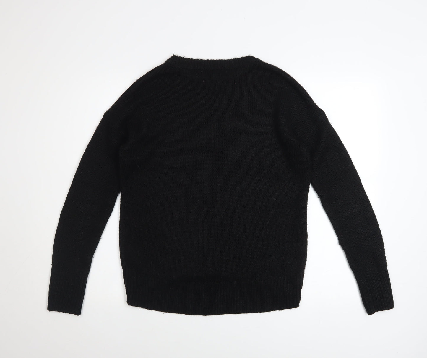 New Look Women's Black Acrylic Crew Neck Pullover Jumper Size S