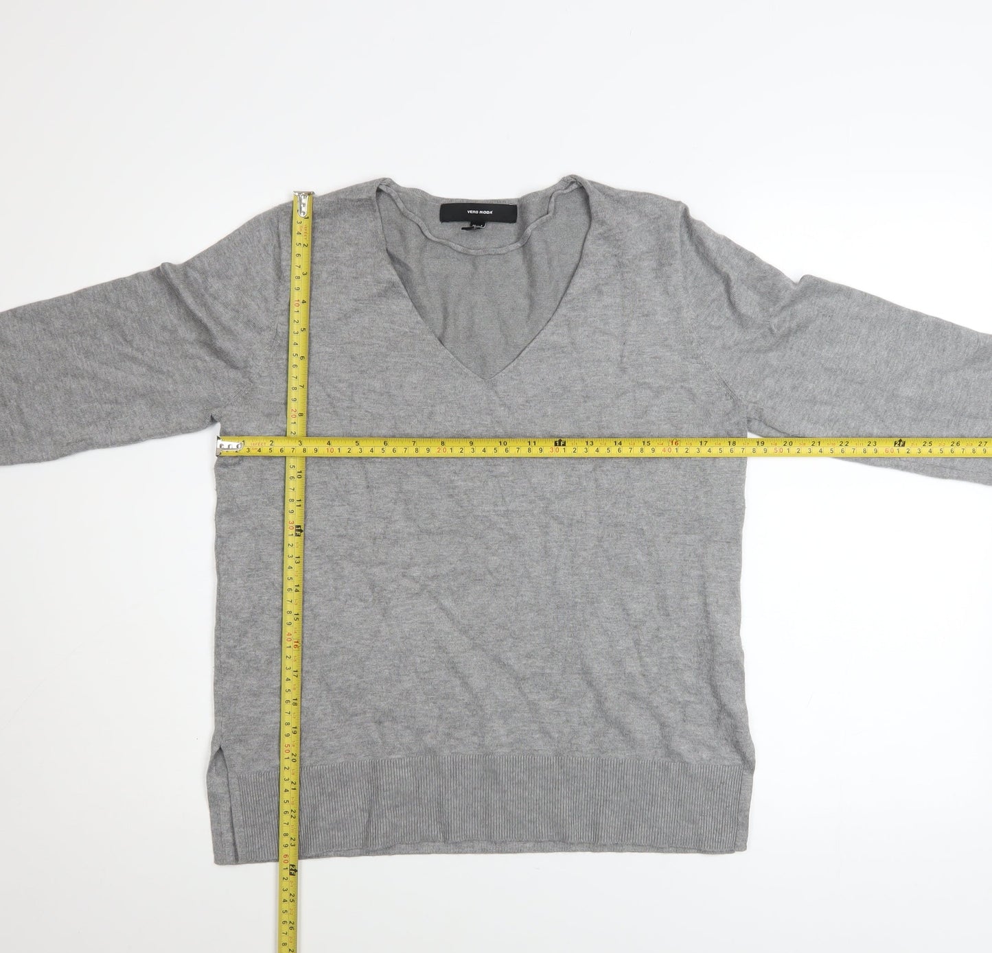 Vero Moda Women's Grey V-Neck Knit Long Sleeve Pullover Jumper Size S