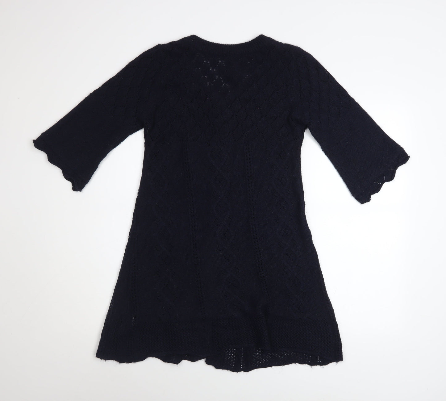 maElla Women Black Knit A-Line Dress S 3/4 Sleeve Button Classic Winter