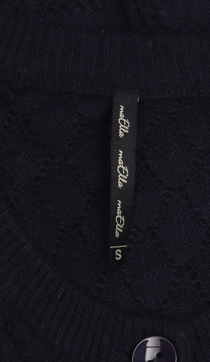 maElla Women Black Knit A-Line Dress S 3/4 Sleeve Button Classic Winter