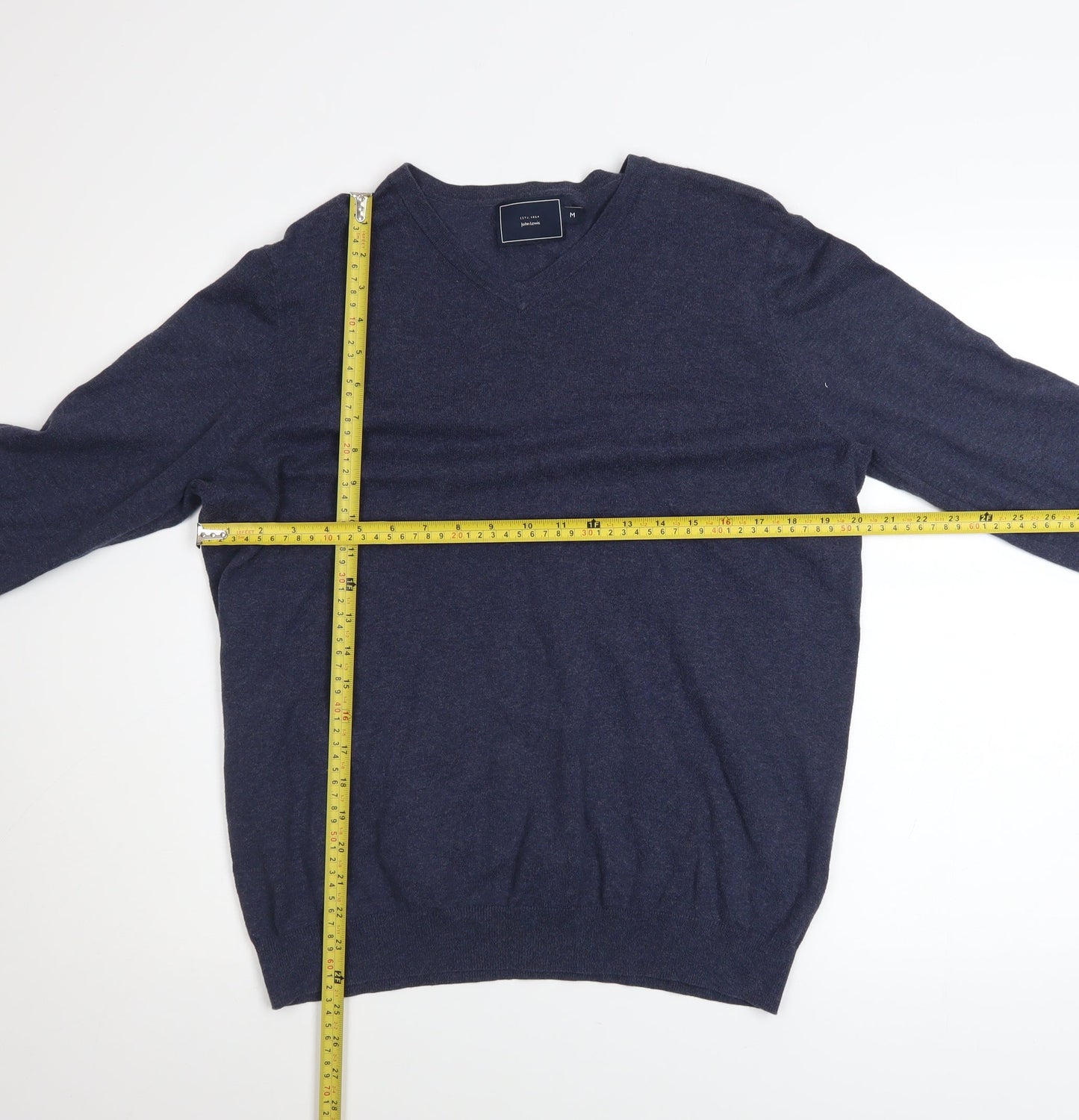 John Lewis Men's Blue V-Neck Cotton Knit Jumper M