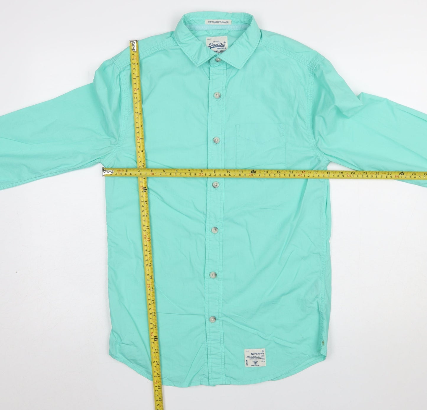 Superdry Men's Green Long Sleeve Button-Up Cotton Shirt Size S