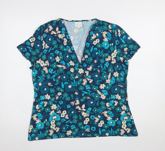 EAST Women Blue Floral Viscose Short Sleeve Tunic Blouse Size 18