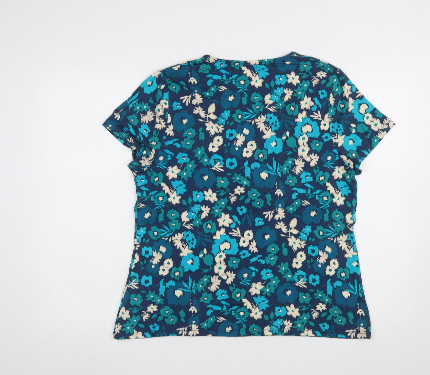 EAST Women Blue Floral Viscose Short Sleeve Tunic Blouse Size 18