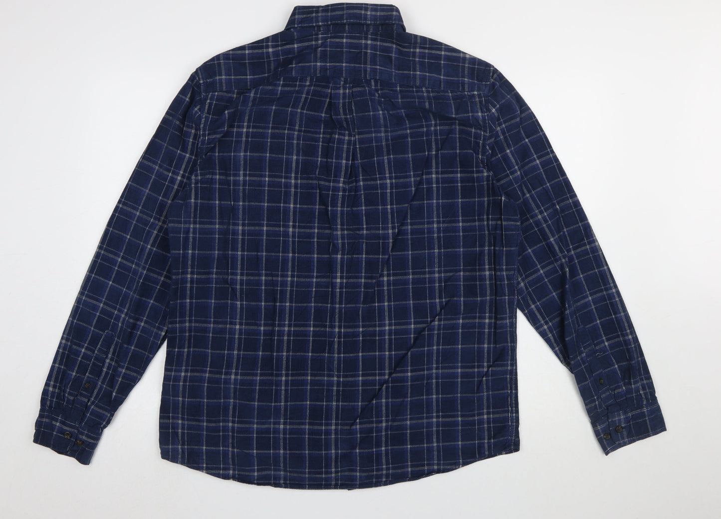 Marks and Spencer Men's Blue Check Flannel Button-Up Shirt L Regular Fit