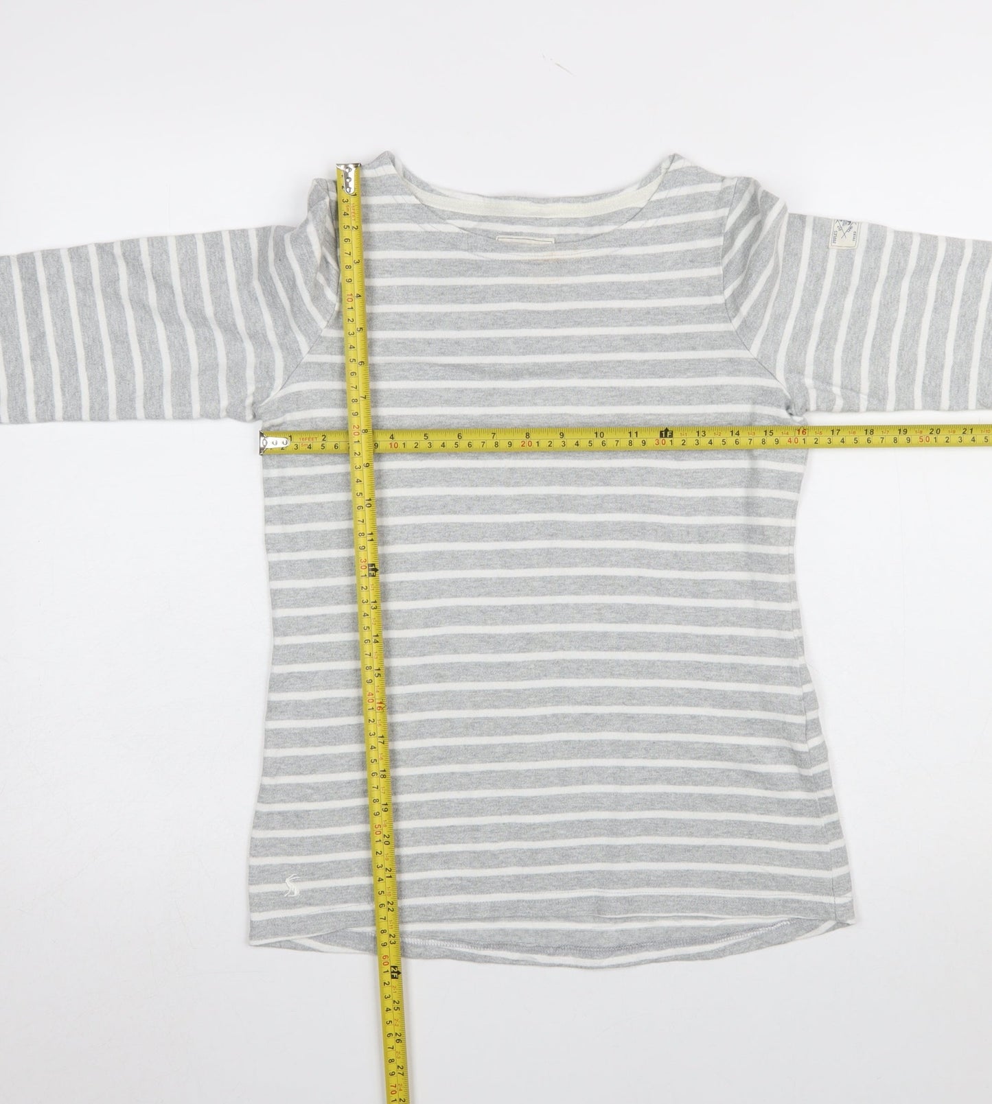 Joules Women Grey Striped Long Sleeve Nautical Cotton T-Shirt UK 6