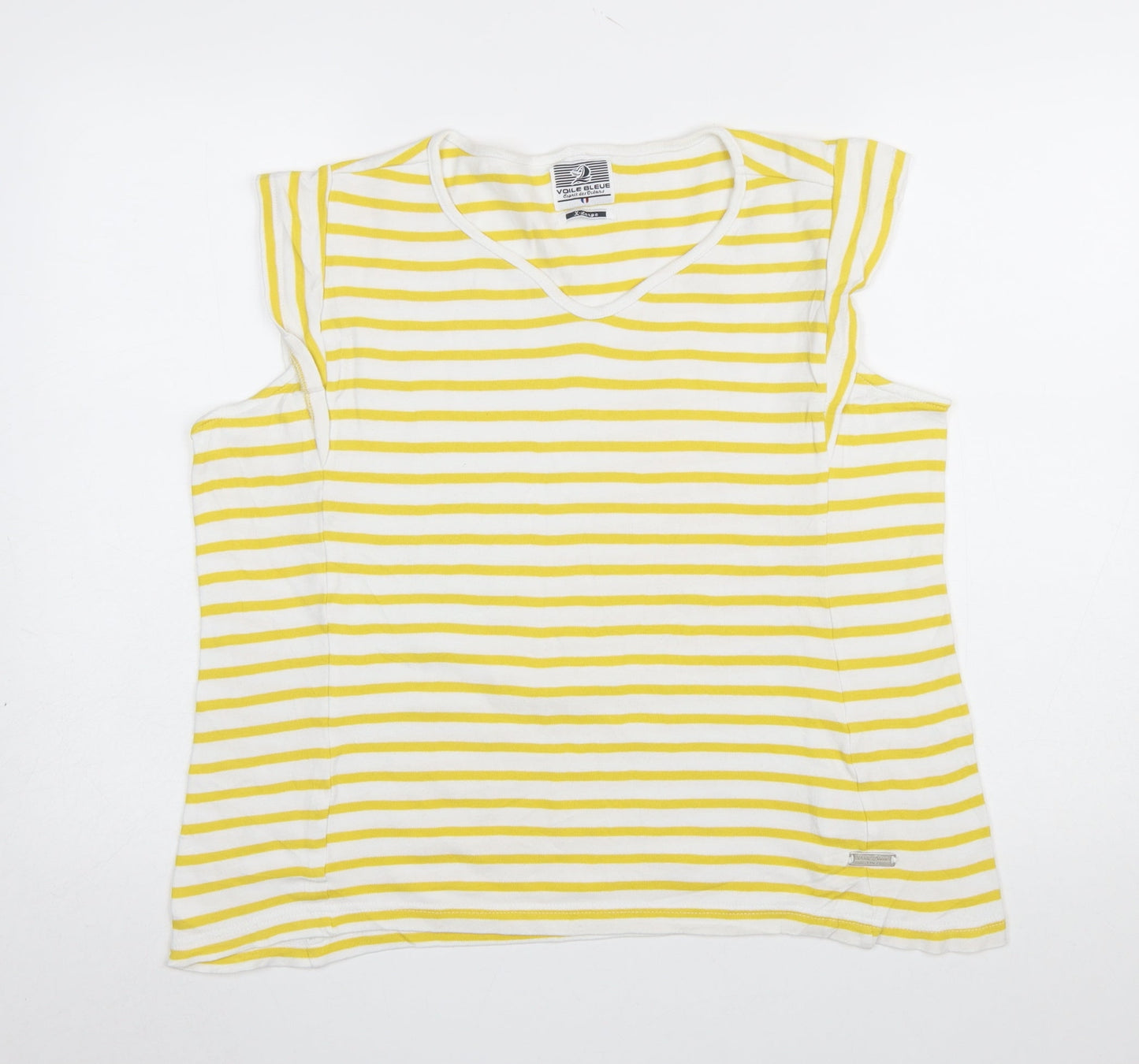 Voile Bleue Women Yellow White Striped Cotton Sleeveless T-Shirt M